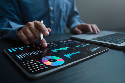 Business analytics dashboard with KPI metrics and data visualization